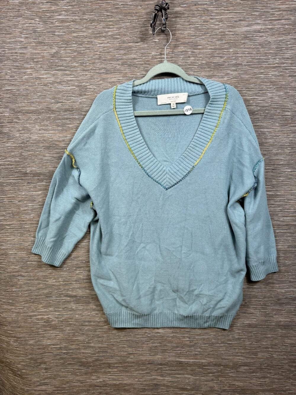 Peace Love World Boheme 100% Cotton 3/4 Sleeve Sweater Womens Size 1X Teal NEW
